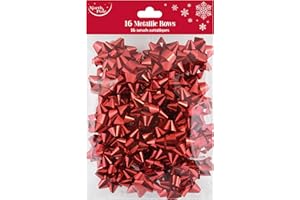Eurowrap Pack of 16 Metallic Red Luxury Gift Bows Traditional Christmas Birthday Present Xmas Gift - Gift Bows for Christmas - Decorative Bows for Presents