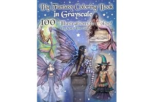 Big Fantasy Coloring Book in Grayscale - 100 Illustrations to Color by Molly Harrison: Grayscale Adult Coloring Book featuring Fairies, Mermaids, Witches, and More! 100 Pages to Color!