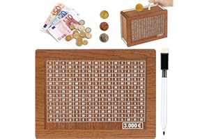 JIEBAO Hucha Retro Retro Hucha de Madera con Contador Caja de Ahorros de Madera Caja de Dinero con Objetivo Ahorro y Números para Marcar con bolígrafo Ayuda a los niños a Ahorrar el hábito (3000€)