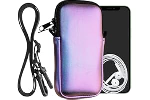 kwmobile Handytasche für Smartphones XL - 6,7/6,8" - Neopren Handy Hülle Metallic Lavendel mit Kordel - Handy Tasche mit Handykette 17,2 x 8,4 cm Innenmaße