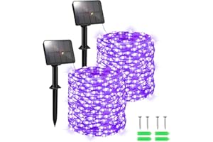 FFZZKJ Solar Christmas Fairy Lights Outdoor Garden Waterproof 12M 120LED Solar String Lights Solar Powered Copper Wire Lights for Christmas Decoration Tree Patio Balcony Terrace Veranda, Purple, 2 Pack