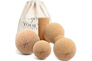 YOUR VIP SKIN YVS® - Rullo in Sughero, Set Yoga Sughero Rullo, Sfera e Peanut, Kit di Massaggio Yoga, per Fitness, Pilates e Yoga, Rullo Miofasciale, Rullo Massaggiatore, Rullo Automassaggio