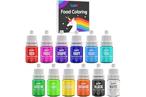 VIVIDYE Food Colouring Set - 12 Vivid Colours Food Colouring Set for Baking, Cake Decorating, Icing, Cookie, Fondant and Macaron - Liquid Tasteless Food Colour Dye for DIY Soap Making and Crafts - 6ml Each