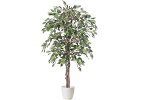TRADALA ARTIFICIAL TREES Tradala 3’11" Lush Artificial Tree in White Pot - Ficus 120cm / 3ft 11" Tall with Real Wood Trunk - For Home Living Room Indoors