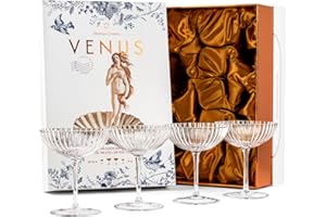 GLASSIQUE CADEAU Venus Lot de 4 verres à cocktail en forme de coquillage 240 ml avec soucoupes à champagne en cristal nervuré pour boire P-Star et expresso Martini, margarita, daiquiri, cosmopolitan, gimlet | Cadeau