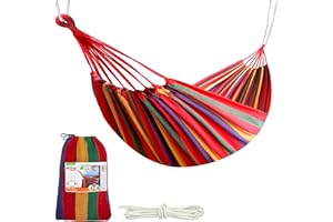 Aktive 52990 - Hamaca colgante de algodón para camping y jardín | Hamaca jardín exterior | Medidas 200x100 cm| Hasta 200 kg de capacidad de carga | Con bolsa de transporte