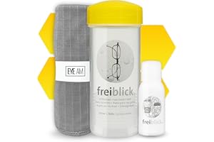 ‎DEMEL AUGENOPTIK Freiblick Brillenbad (Gelb) im Set mit 50ml Spezialreiniger und Mikrofasertuch | Brillenputztuch in Optiker Qualität | Brillenreinigung für jede Brille