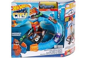 Hot Wheels - City Gorilla Attacco Distruttivo, Playset a Tema Stazione di Servizio con 1 Macchinina, Giocattolo per Bambini 4+ Anni, HDR30
