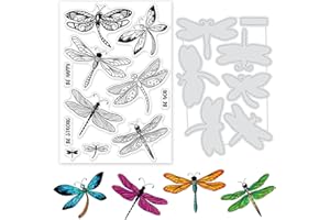 GLOBLELAND 2PCS Tema Libellula Timbri Trasparenti e Fustellati Timbri in Silicone per Insetti Carte e Fustelle in Metallo per Creazione di Carte e Goffratura Fai da Te Scrapbooking