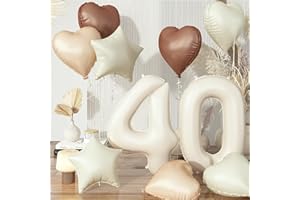 GOVPY Large Sand White 40 Balloons, Foil Cream Brown Apricot Beige Number 40 Balloons, Tan Heart Balloons Boho Helium Nude Neutral Star Balloon for Women 40th Birthday Wedding Anniversary Party Decoration