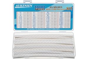 AUKENIEN 0603 Rezystor SMD 45 wartości 1800 sztuk 0R do 10 M Ohm Rezystory 1/10W Zestaw SMT Resistance Asortyment z tolerancją ±1%
