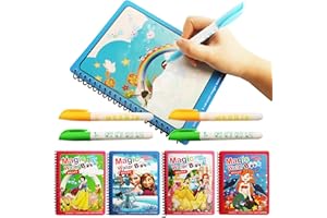 VIYAAN Libro de Dibujo de Agua, 4 Piezas Libro de Dibujo de Agua Mágica, Libro Magico Pintar Agua Pintar, Libro de Dibujo de Agua Mágica Reutilizable, Magic Water Libros de Colorear, para Niños Pequeños