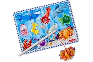 Melissa & Doug 13778 Magnetic Wooden Fishing Game And Puzzle With Ocean Animal Magnets, Multicolour