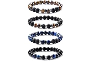 Chriscoco Mens Bracelets 8MM Beaded Bracelet Tigers Eye Bracelet Lava Rock Stone Bracelets Stretch Beads Bracelet for Men Women