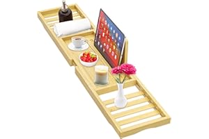 BANLILU Ausziehbare Badewannenablage Bambus - Wannenbrücke, Ablage, Holz, Badewannentablett