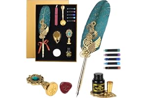 Hongyans Stylo Plume Calligraphie Stylo Dip Plume Ecriture Vintage avec 5 Cartouches d'encre Porte Plume Vintage Tampon Sceau Cire Cuillère Encre Noire pour Lettre Signatures Ecriture Cadeau