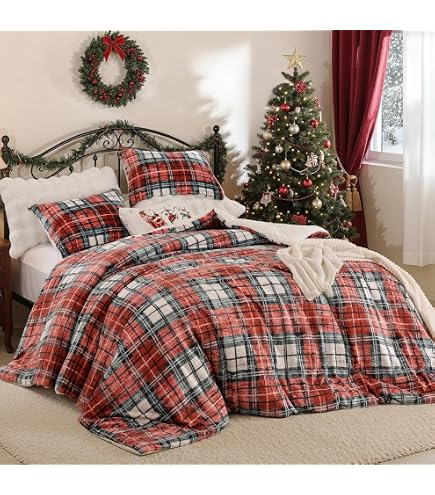 Luowei Weihnachts Bettwäsche 200x220 cm Winter Festlich 3-teilig, Rot