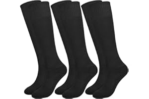 KOOOGEAR 3 Pairs Kids Football Socks Black White Long Sports Sock Youth Comfortable Cushioned Trainer Socks for Hockey Football Rugby 5-12 Years