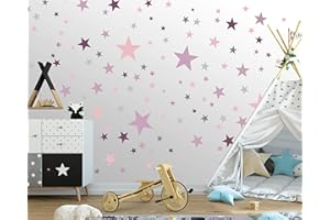 ELES VIDA 50 stickers muraux étoiles pour la chambre des enfants - ensemble d'autocollants muraux - bébé ciel étoilé à coller sur la décoration murale autocollant - Gris - rose - violet