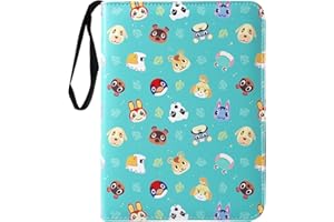 YOWXEEDI Album de Cartas Animal Crossing Amiibo Álbumes y Fundas para Cartas álbum di Carte Collezionabili 4-Bolsillos de piel sintética para tarjetas coleccionables carpeta de 3 anillos con cremallera