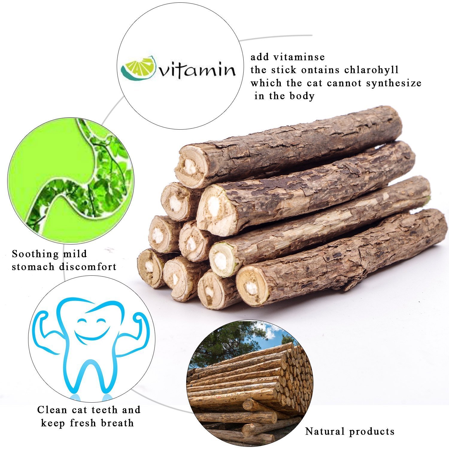 AIDIYA-Cat-Herbe--Chat-Btons-100-Bio-Naturel-Matatabi-Dentaire-friandises-de-Dents--mcher-Jouets-Olfactive-Enrichissement-pour-Chat-Lot-de-20-pcs