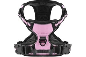 Belababy Dog Harness Medium, Dog Harness No Pull Adjustable Soft Padded Dog Harness with Easy Control Handle, Reflective Front Clip Dog Harness, Pink M