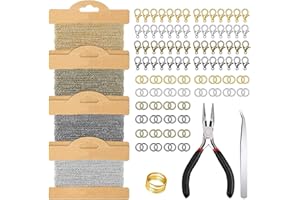 GLAITC Cadenas para hacer joyas, kit de cadenas para collar Cadena de cable chapada con cierre de langosta, 200 piezas de anillo de apertura, pinzas Suministros para hacer joyas para collar de pulsera