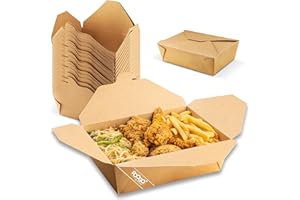 FOOGO Green 50pcs Large Kraft Food Boxes 2000ml (70oz), FSC® Certified, 21.5x15.8x6.5cm, Disposable Cardboard Deli Containers, Eco-Friendly Takeaway Boxes for Meals, Biodegradable Food Containers