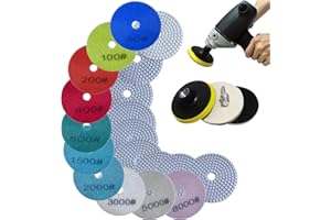 GIYIM Diamond Polishing Pads - 14PCS Mixed Grits 50-8000 for Granite Stone, Concrete and Marble Polishing, Quality Wet/Dry 4 Inch 100mm Granite Polish Pads with M14 Backer Pad