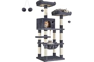 FEANDREA Cat Tree, Stable Cat Tower, 2 Plush Perches, 143cm, Smoky Grey PCT15GYZ