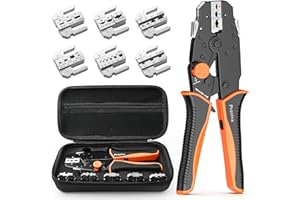 Preciva 6 Pz Set Di Pinze A Crimpare Con borsa di stoffa,Ganasce A Rilascio Rapido，Faston Kit，Crimpatrice Capicorda，Pinze Crimpatrici Per Terminali A Cavo,Isolanti, Non Isolati