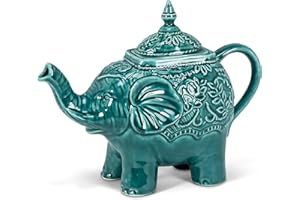 Abbott Collection Théière décorative en céramique Motif éléphant Bleu sarcelle 10 l