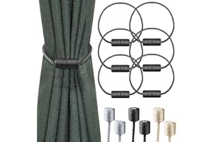 MILALOKO 6 sztuk mocnej magnetycznej kurtyny Tiebacks z grubszą dekoracyjną liną skrętną krawat z tyłu uchwyty na zasłony okienne, czarne