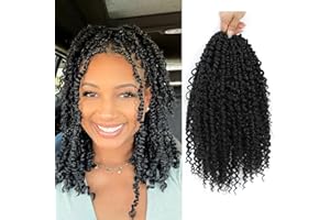 TAOYEMY Goddess Passion Twist Crochet Hair with Curly End 14 cali 8 opakowań krótkie wstępnie zapętlone Boho Messy Style Ombre Bomb Twists szydełkowane warkocze dla kobiet (1B#, 14"-8 sztuk)