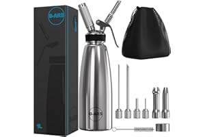 B-ARS-Sifone da Cucina Schiume in Acciaio Inox-Panna Sifone-Sifone per Panna Montata-Sifone Cucina-Dispenser Panna Montata-Sifone Professionale in Acciaio Inox 1L