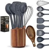Kortelex Silicone Kitchen Utensils Set Kitchen Utensils Set with Acacia Wood Handle, Heat Resistant up to 446&deg;F, BPA Free, In