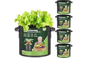 T4U Worki do uprawy roślin z uchwytem, 5 sztuk, materiałowe doniczki do uprawy, wytrzymała donica z włókniny, pogrubiony, oddychający pojemnik do uprawy ziemniaków, pomidorów, chili, truskawek,