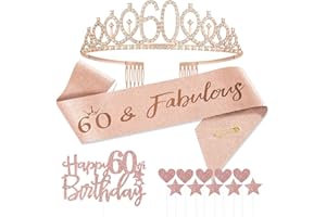 Jonvell 60 Años Corona Banda Cumpleaños Mujer Tiara Corona y Faja de Oro Rosa Cinturón de Cumpleaños Corona de Diamantes Topper per Torta di Compleanno 60 Regalo Mujer Cumpleaños Decoración