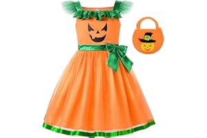 ReliBeauty Disfraz de Halloween Calabaza Naranja Chica Tutu 2 a 12 años Halloween con Bolsa