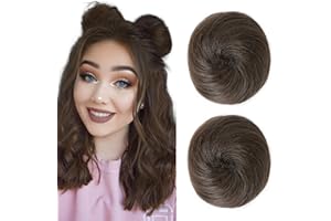 REECHO 2 PCS Mini Claw Clip in Messy & Cat Ears Hair Bun Extensions Wig Accessory Updo Hairpieces for Women Girls (Pack of 2-3" Straight, Medium Ash Brown)