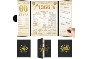 Benjia 60th Birthday Decoration, Bday Card Gift Guest Signing Book for Woman Man, Born in 1966 UK Poster Guestbook, 60 Years Old Signature Board, Black Gold Birthday Party Decor for Mum Dad