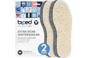 ‎BIPED biped 2 Paar Wollsohlen aus Lammwolle und Filz - Extra dicke, wärmende Winter Einlegesohlen für Damen- und Herrenschuhe z1004(39)