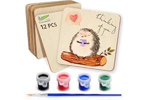 CROCOWOOD 12 UND Cuadrados de Madera en Blanco sin Terminar - 10cm Maderas para Manualidades - Posavasos de Madera para Manualidades y Tallar - Placas de Madera para Bricolaje, Pirografías & Pintura