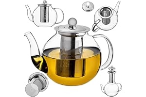 ‎KADAX KADAX Dzbanek do herbaty 800 ml z sitkiem, zaparzacz do herbaty ze szkła, odporny na wysokie temperatury szklany dzbanek z wyjmowanym sitkiem, do różnych rodzajów herbaty