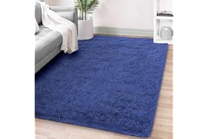 FVVRAX Area Rugs Living Room Rug, Soft Fluffy Shaggy Bedroom Rug Floor Carpet with Durable Anti-slip Backing, Large Carpets for Kids Girls Dorm Nursery Bedside Rug, 92x153cm, Navy Blue