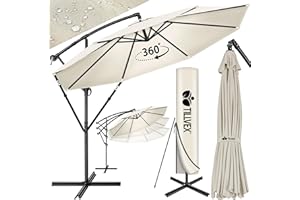 tillvex Parasol déporté hexagonale 3M avec manivelle | Pare-soleil avec pied | Protection UV en aluminium pour le jardin | Parasol à manivelle pour le marché déperlant