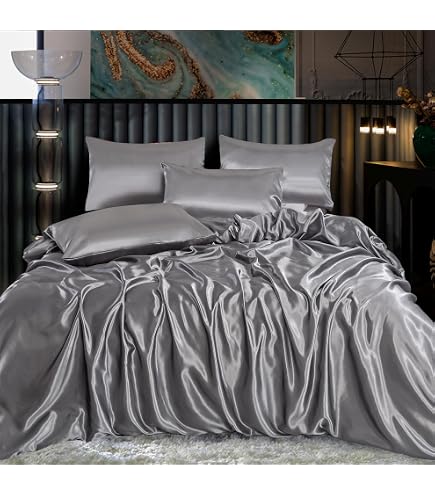 Vanità di Raso Set Copripiumino Matrimoniale, in Raso di Cotone, Sacco Copripiumino 200x250cm + 2 Federe 50x80cm, Made in Italy - Ruggine
