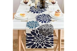 COZYFOUNDER Caminos Demesa Azul Patrón Floral Geométrico Camino de Mesa de Lino Corre Camino de Mesa Centro Table Runner Ectangular Pequeños Adecuado para Decoracion Mesa Comedor, Home Decor, 183 x 33 cm