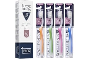 Royal Denta Srebrna, ręczna szczoteczka do zębów, miękka, opakowanie 4 szt. (wielokolorowa)