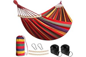 ‎ANYOO ANYOO Hängematte Garten Langlebige Hängematte mit Abnehmbaren Holzstange,Tragbaren Bequeme Stabhängematte mit Gürtelzubehör Tragetasch für Innen/Draussen Terrasse Garten Strand